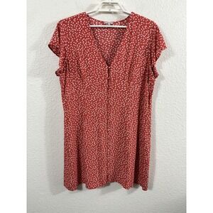 Rails Helena Carmine Daisies Dress Womens XXL Coral Floral V Neck Button Front